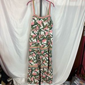 Loft Paradise Tiered Maxi Dress Leaf Floral Print Linen Blend, size 14